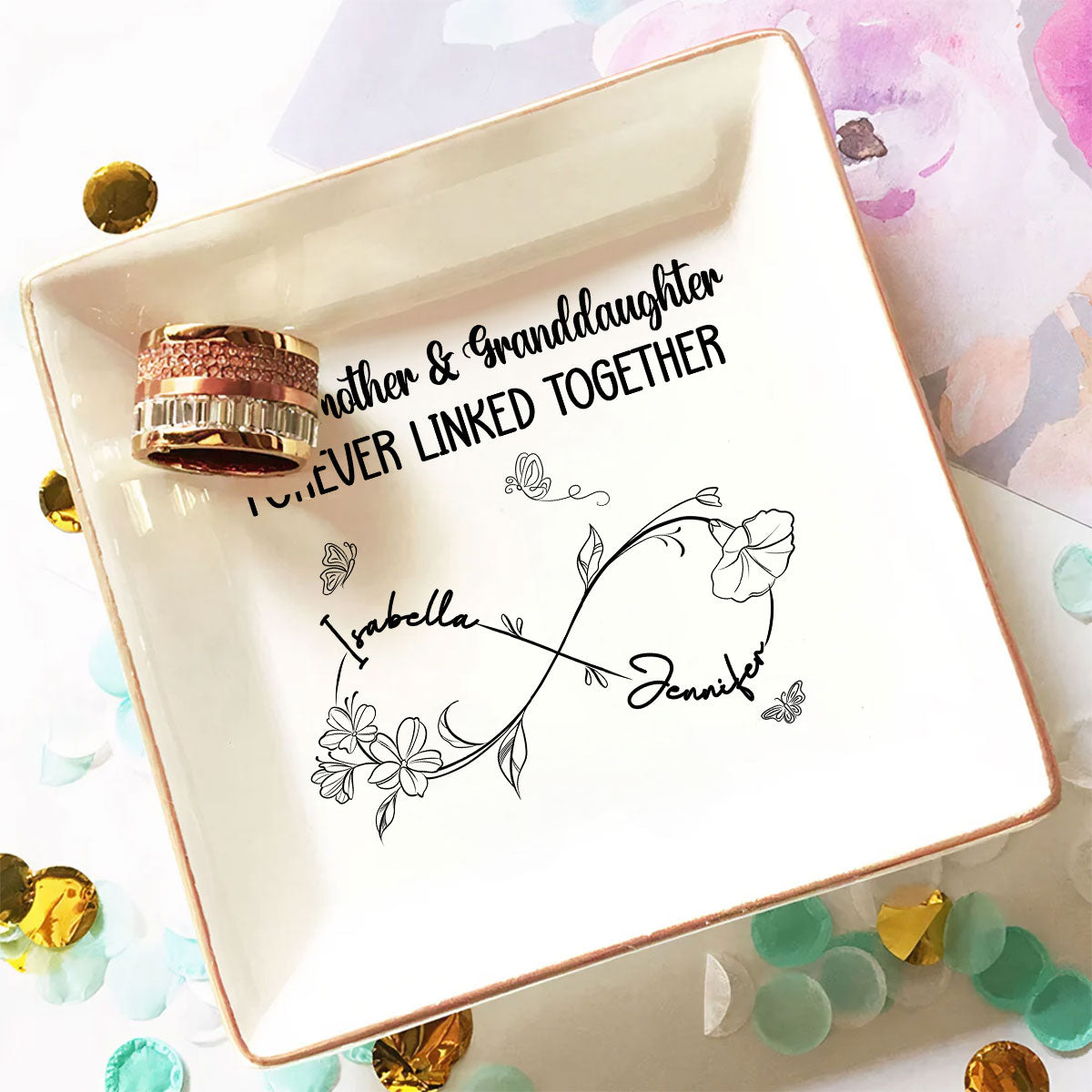 Grandmother And Granddaughter Forever Linked Together - Personalized Custom Jewelry Dish