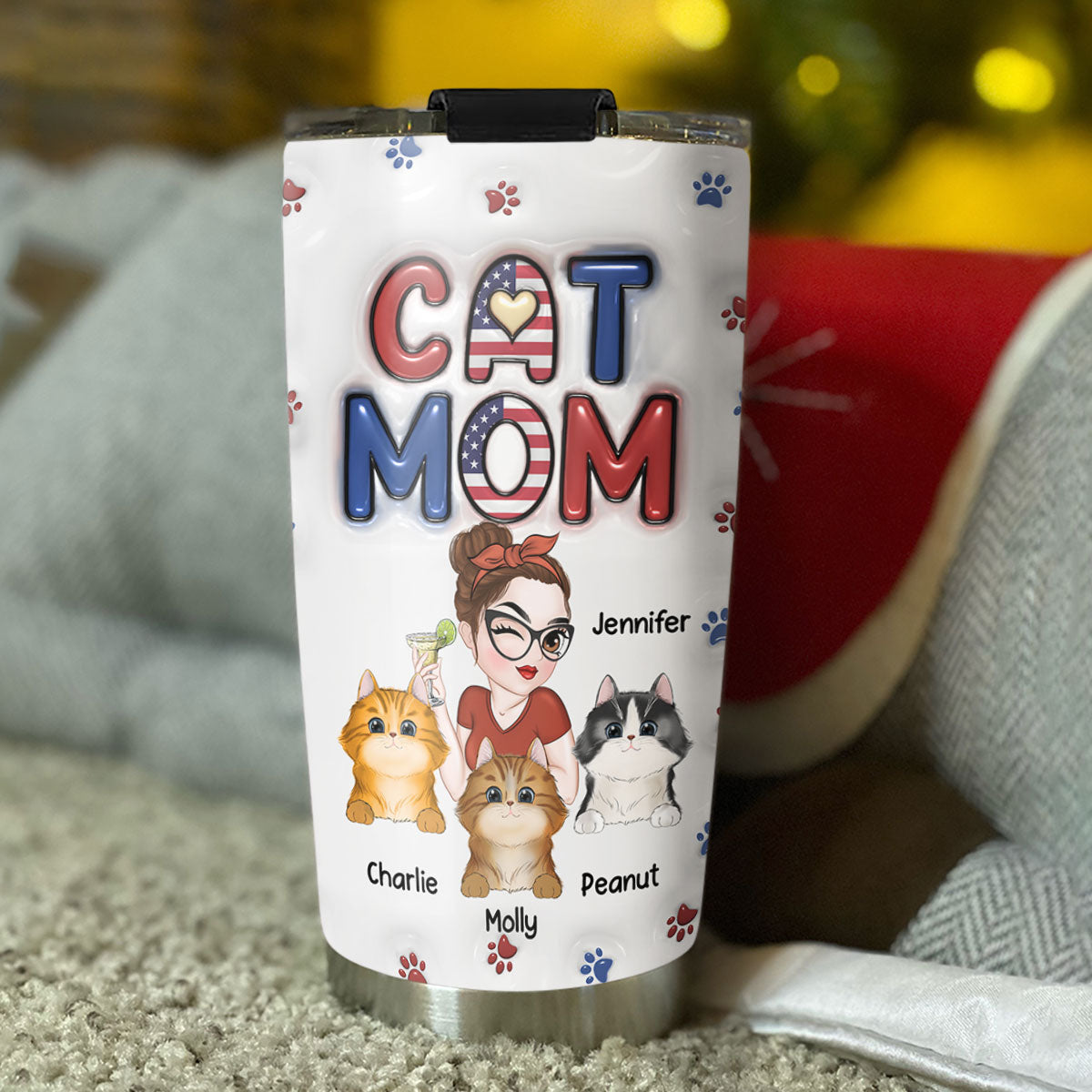 Lovely Cat Mom Version 3 - Personalized Custom 3D Inflated Effect Tumbler