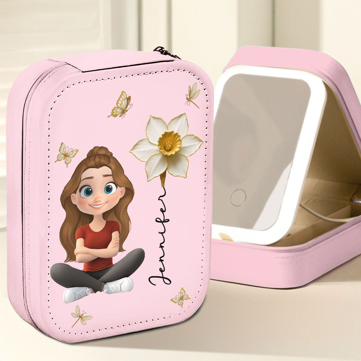 Floral Soul - Personalized Custom Jewelry Box With LED Mirror