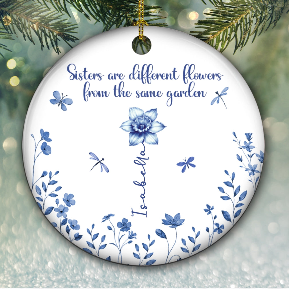 Love Blossoms Between Sweet Sisters - Personalized Custom Ceramic Ornament