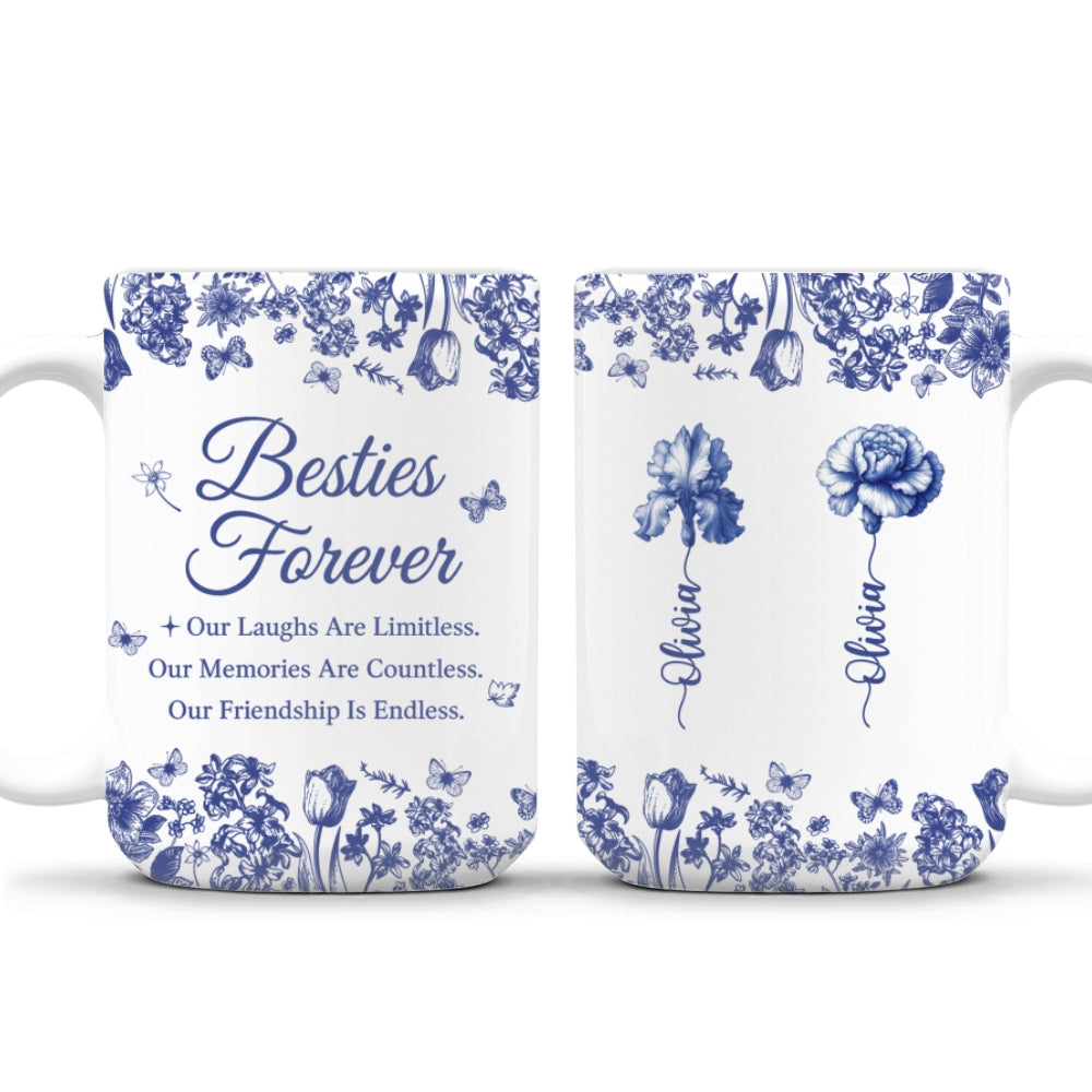 Besties Forever Blue Toile - Personalized Custom Coffee Mug