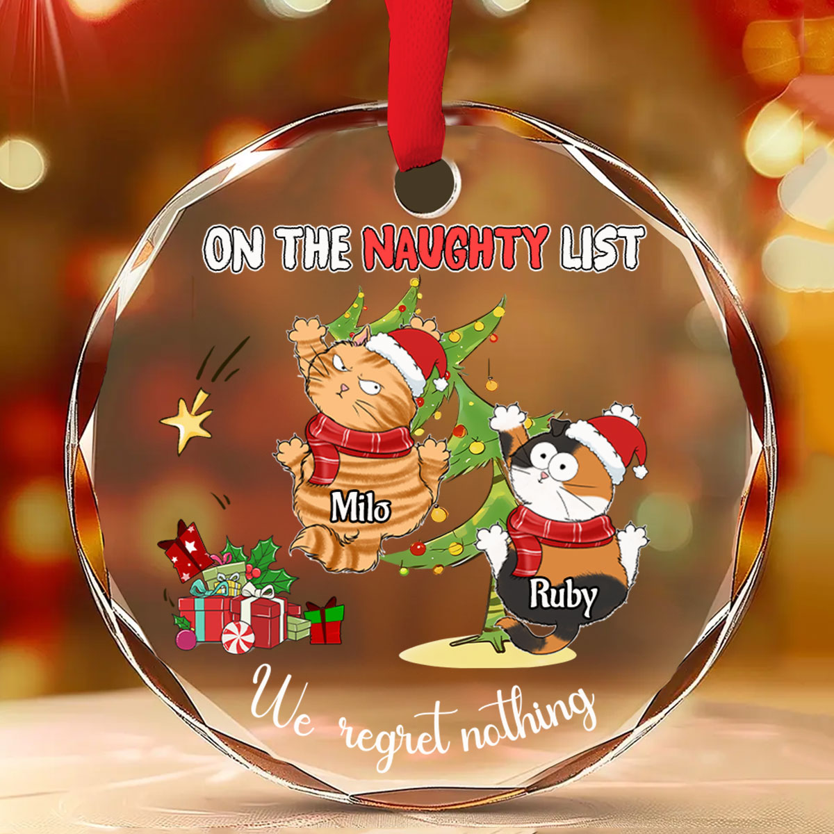 Naughty Cats Love Christmas - Personalized Custom Glass Ornament
