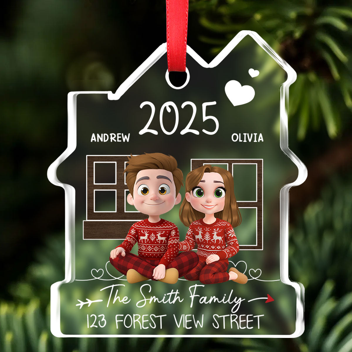 New Home Address - Personalized Custom House Shaped Glass Ornament