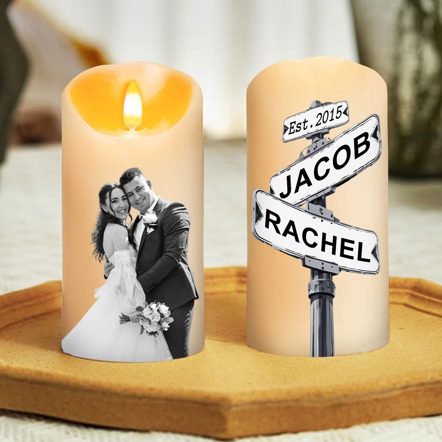 Custom Photo Greyscale Couples - Personalized Custom LED Candle