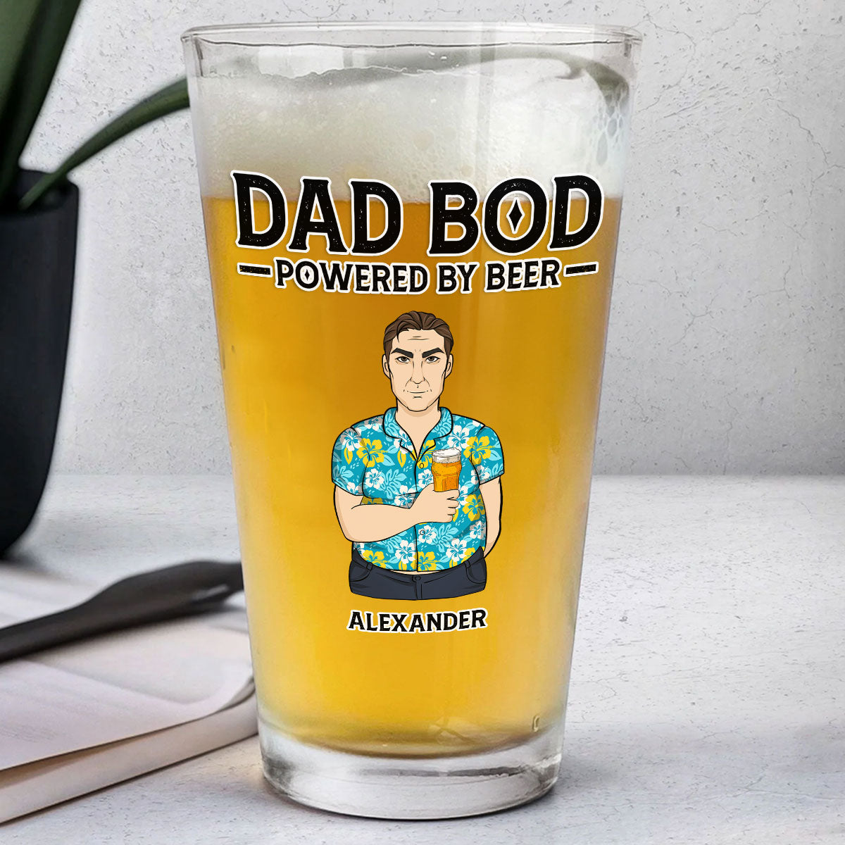Dad Bod Powered By Beer - Personalized Custom Beer Glass