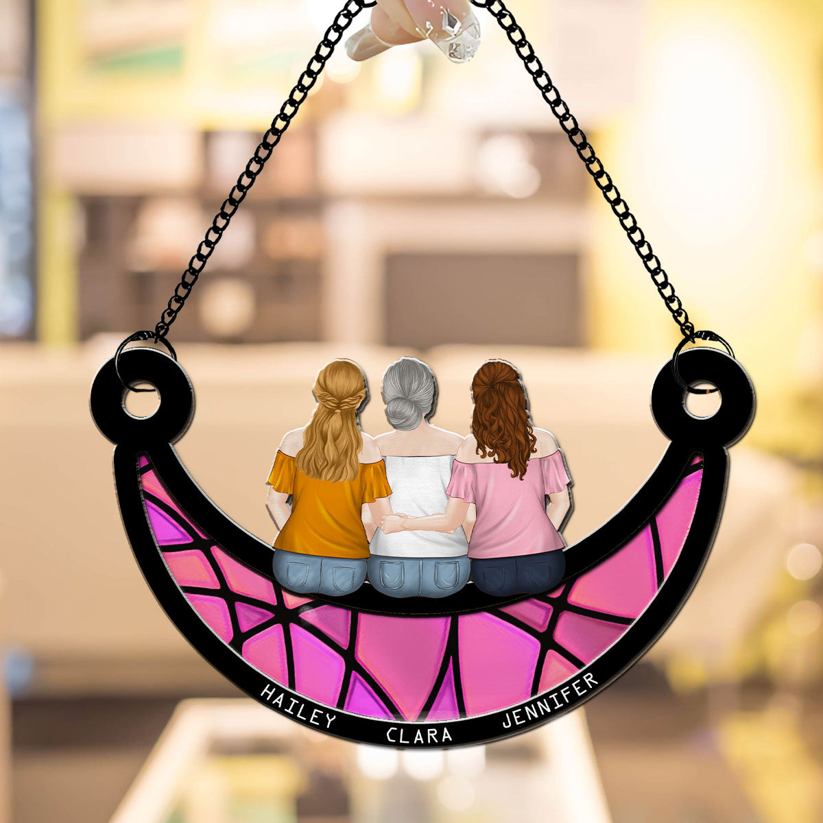 Mother And Children On The Moon - Personalized Custom Suncatcher