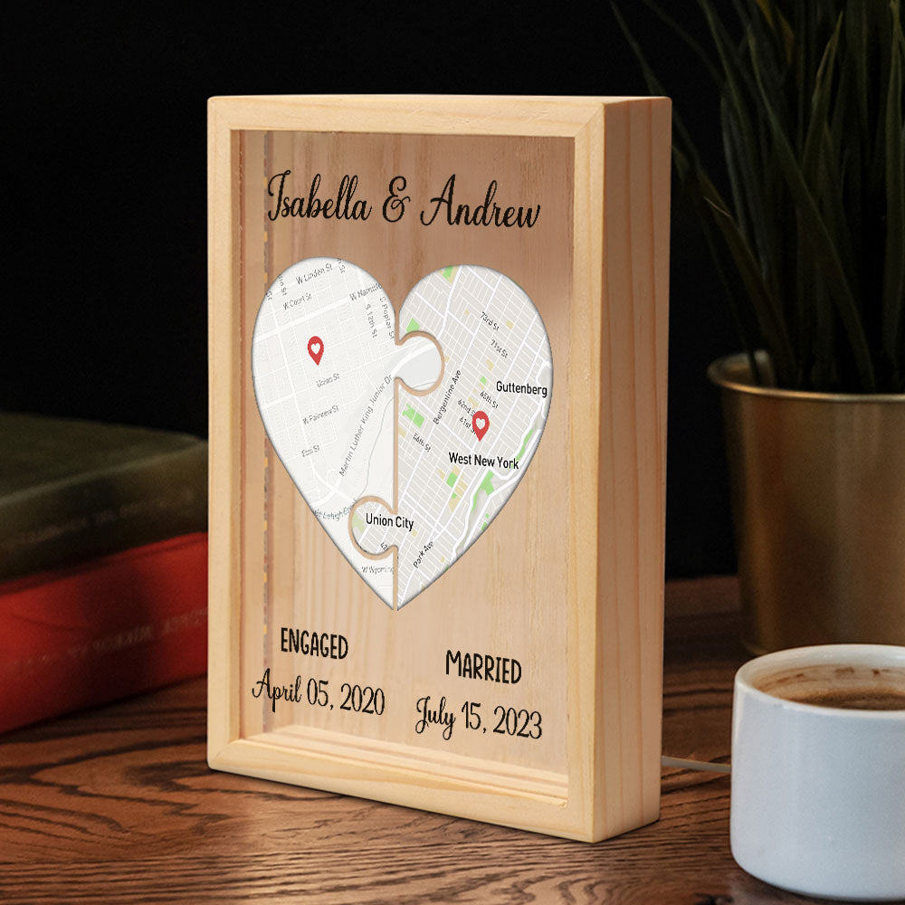 Custom Locations Heart Puzzle Map - Personalized Frame Light Box