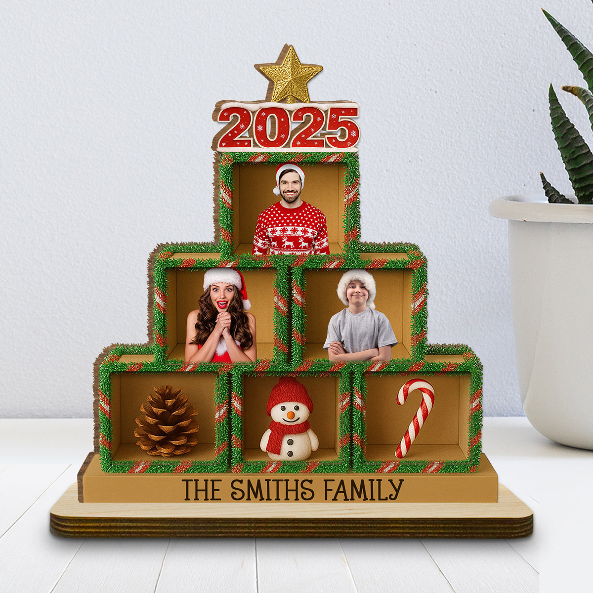 Family 2025 - Personalized Custom 2-Layer Wood Plaque With Flat Base