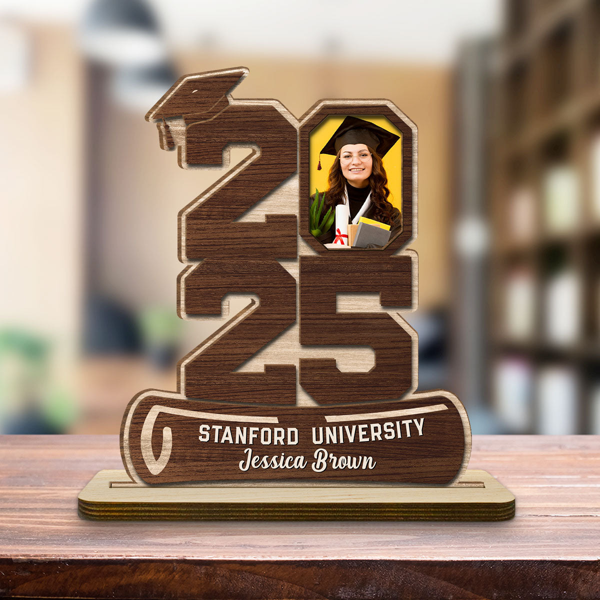 Happy Graduation - Personalized Custom 2-Layer Wood Plaque With Flat Base