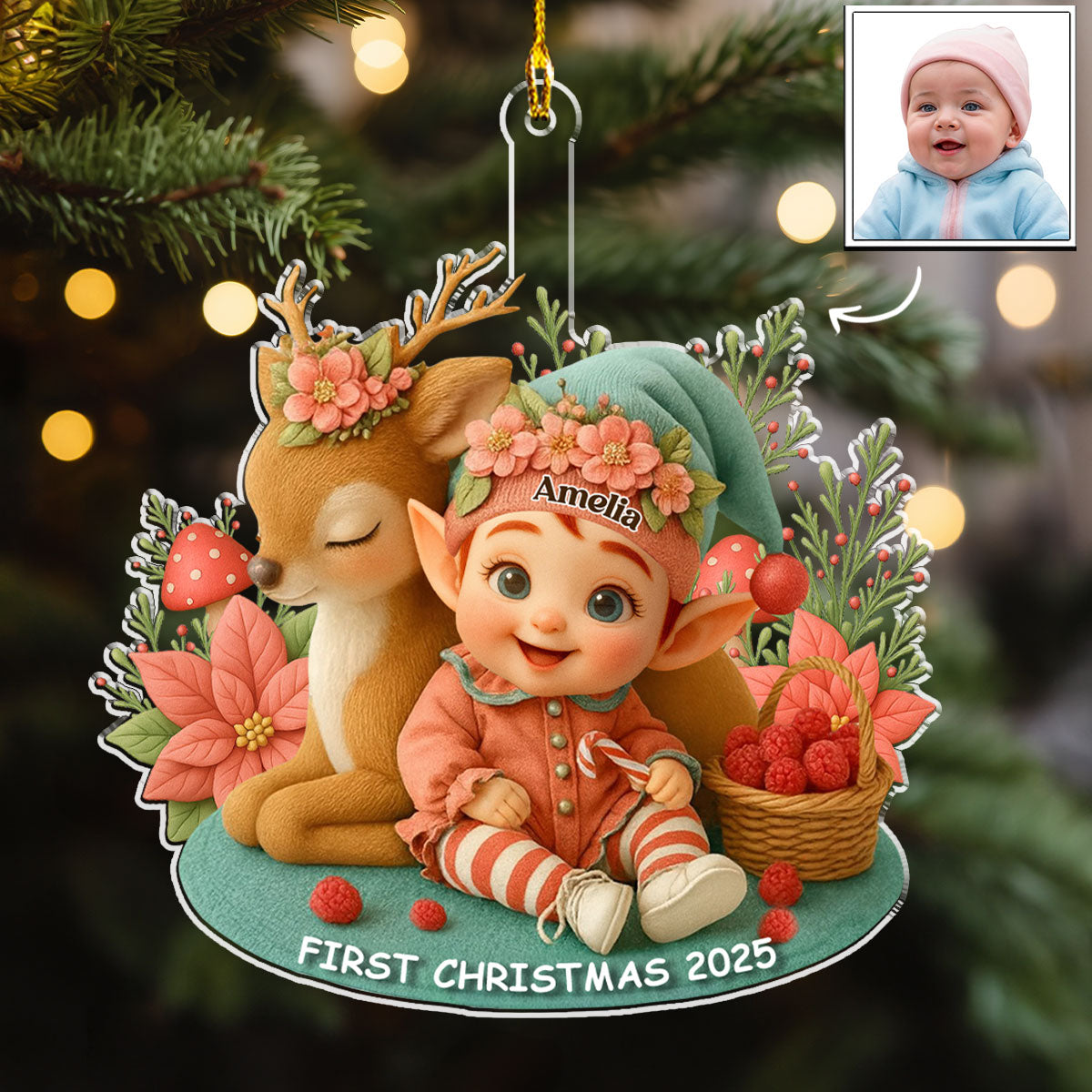 Baby And Reindeer 1 Christmas - Personalized Custom Acrylic Ornament