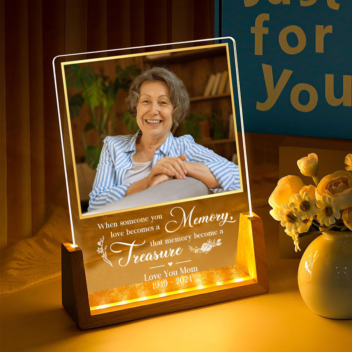 Love Turns Into Treasured Memories - Personalized Custom Plaque With Walnut Base