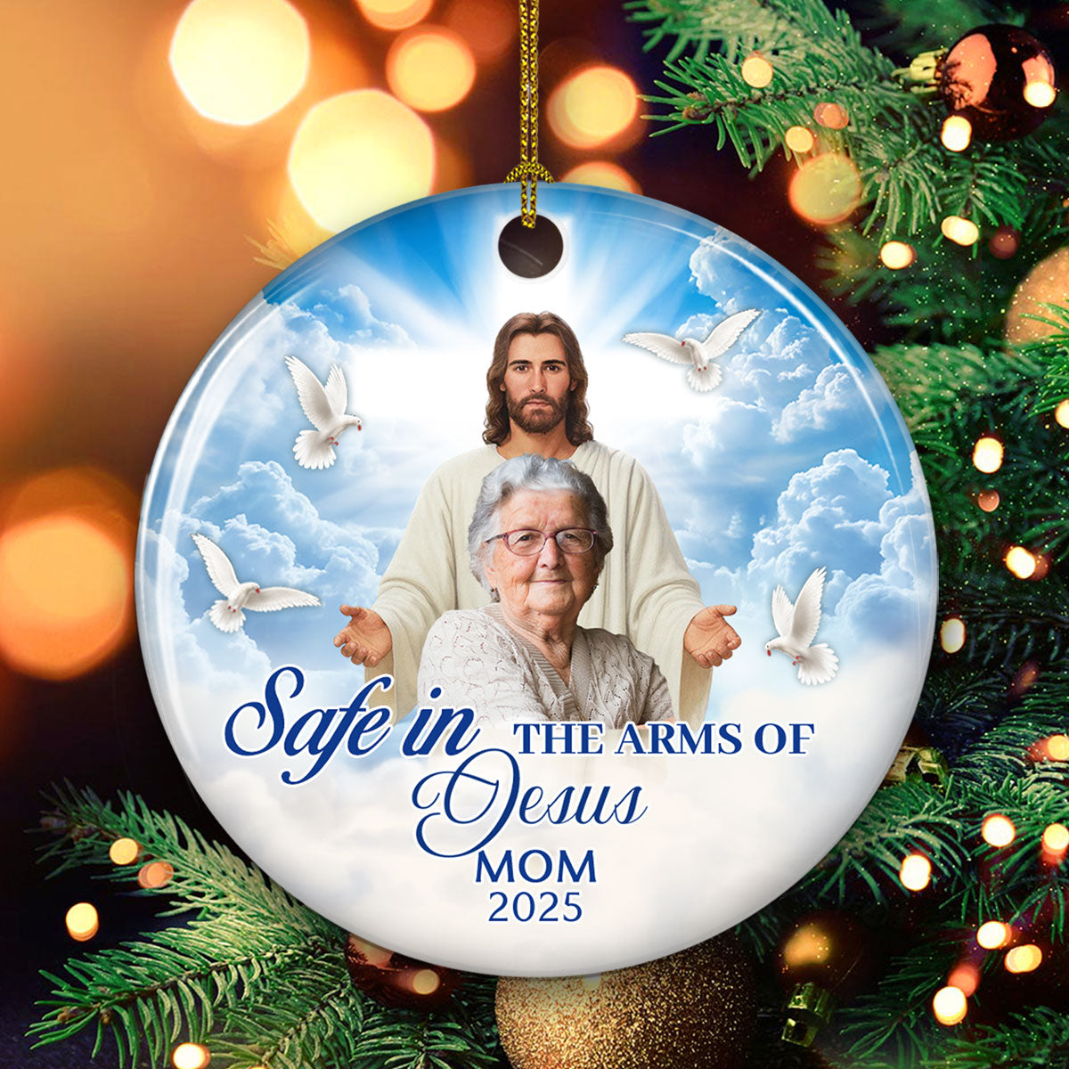 Safe In The Arms Of Jesus - Personalized Custom Ceramic Ornament