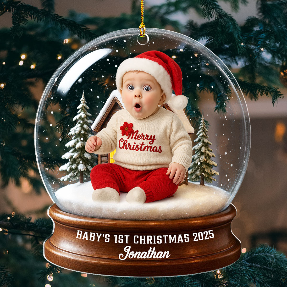Baby Christmas With Santa Suit - Personalized Custom Acrylic Ornament