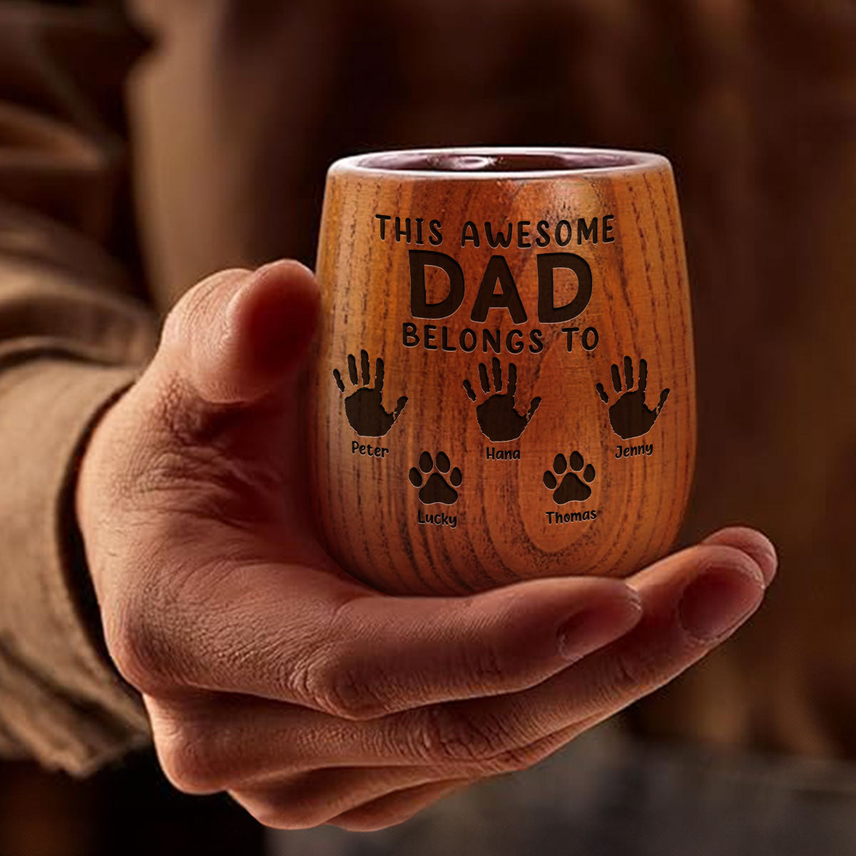 This Awesome Daddy Belongs To - Personalized Custom Engraved Wooden Whiskey Glass