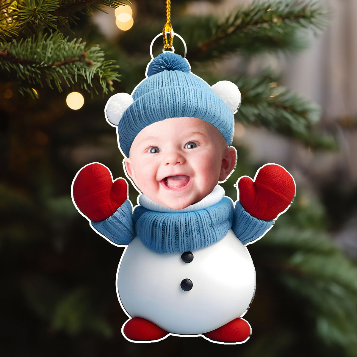 Bear Snowman Photo Baby - Personalized Custom Acrylic Ornament