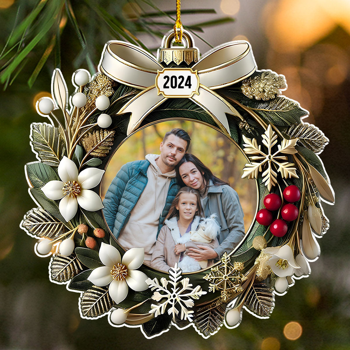 Christmas Wreath Ornament - Personalized Custom Acrylic Ornament