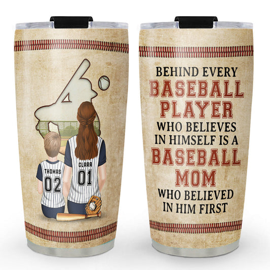 Baseball Mom Behind Every Baseball Player - Personalized Custom Tumbler