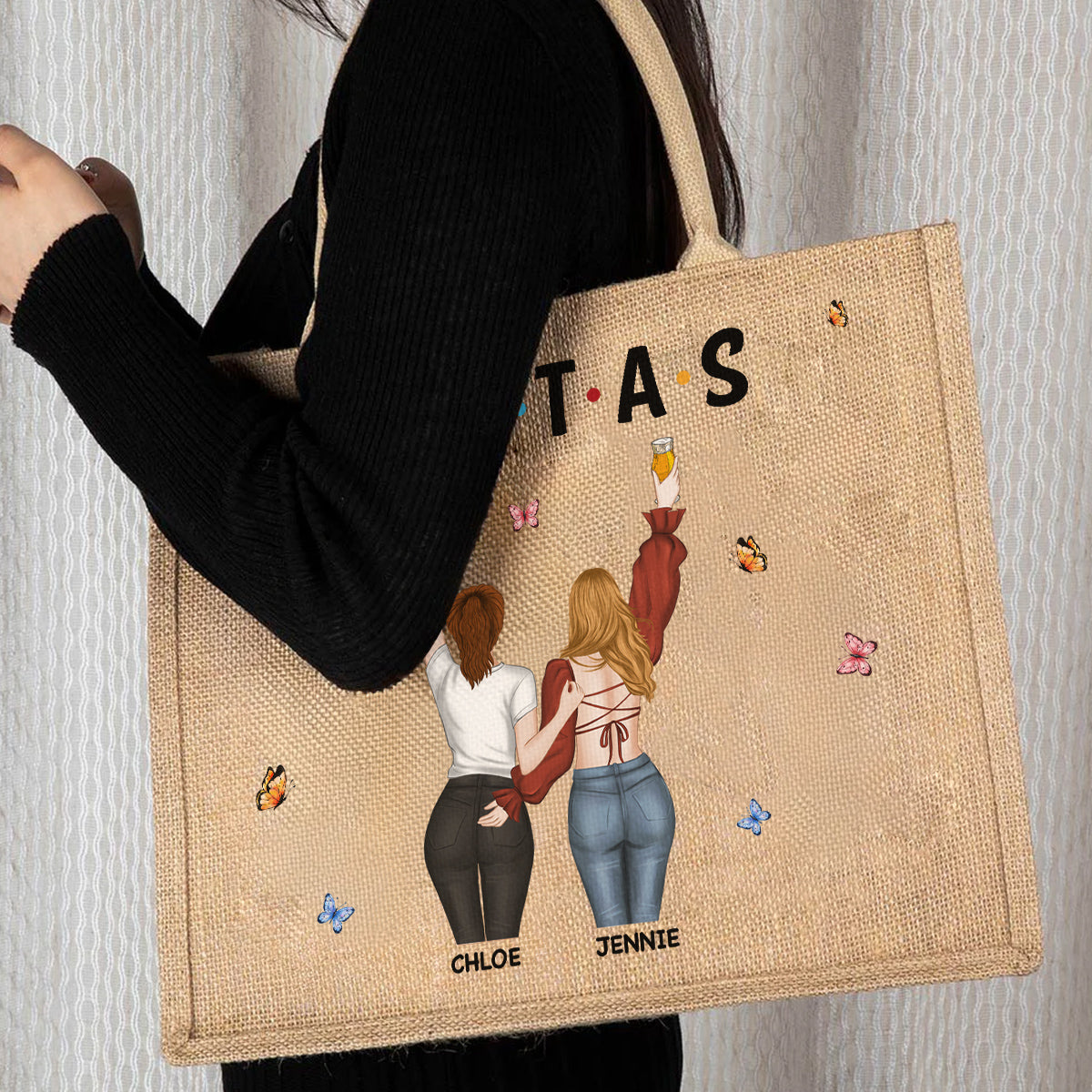 Sisters Together - Personalized Custom Jute Tote Bag