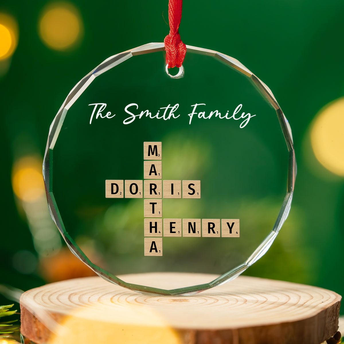 Family Besties Coworker Crossword Art - Personalized Custom Glass Ornament