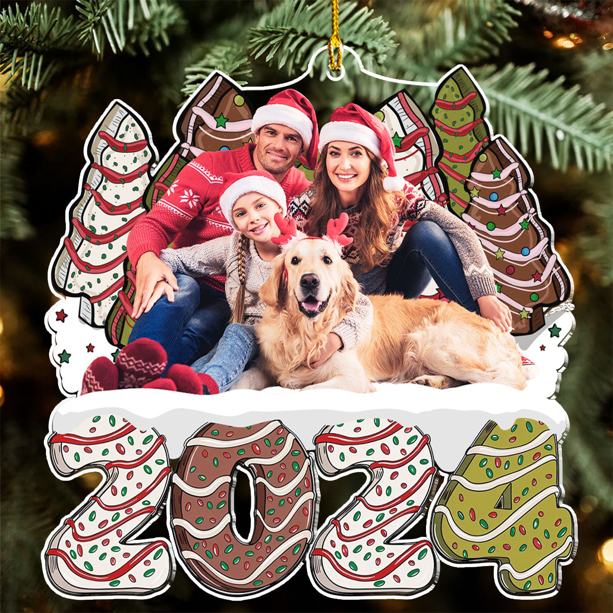 Custom Photo Family Christmas Tree Cake - Personalized Custom Acrylic Ornament