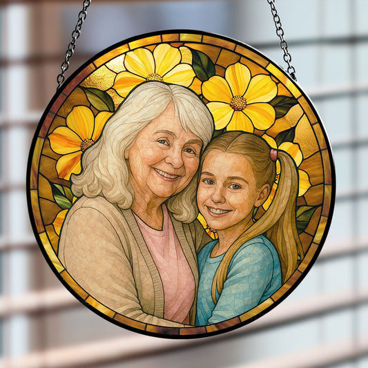 Custom Photo Portrait Grandma Family - Personalized Custom Window Hanging Suncatcher