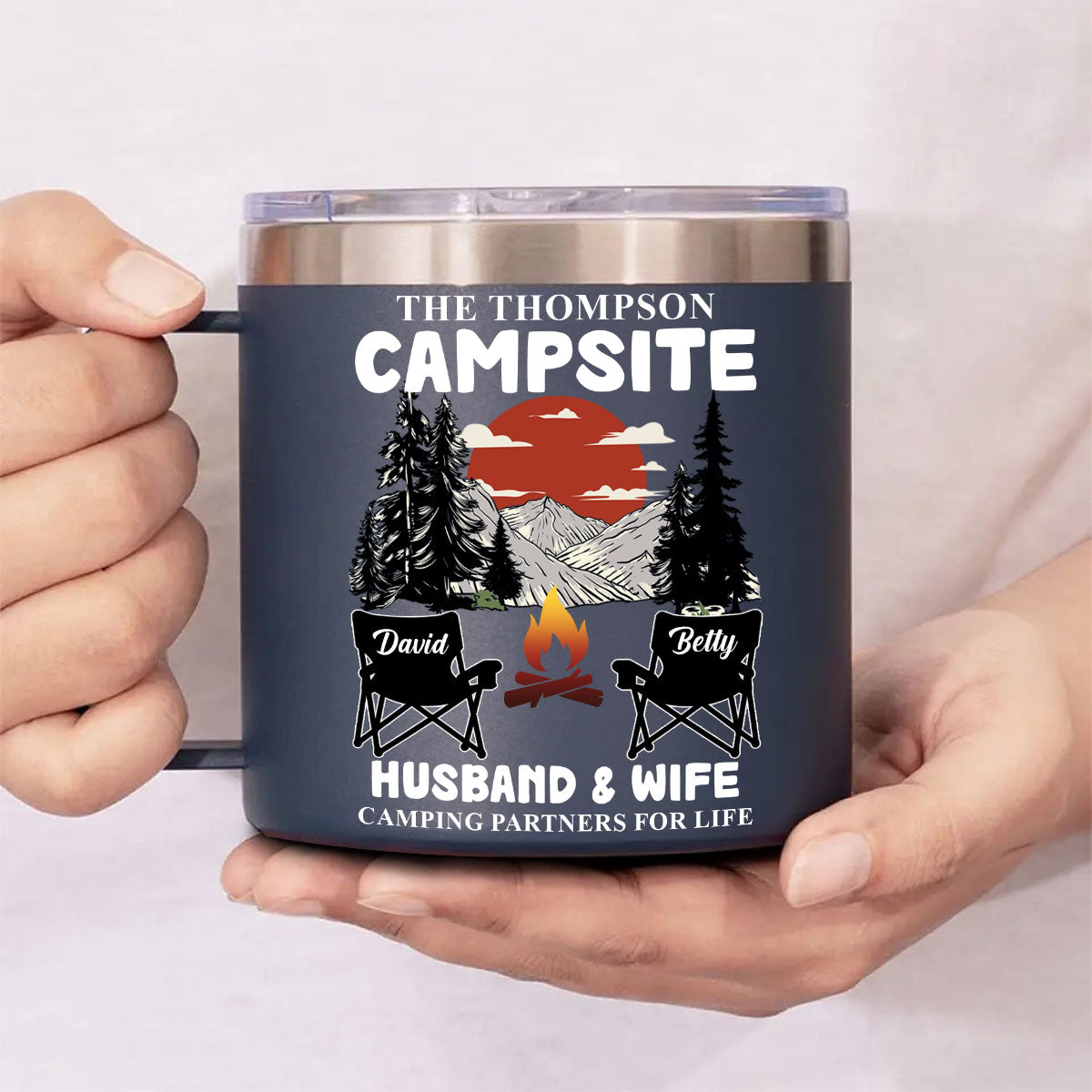 Camping Partners For Life - Personalized Custom 14oz Stainless Steel Tumbler With Handle