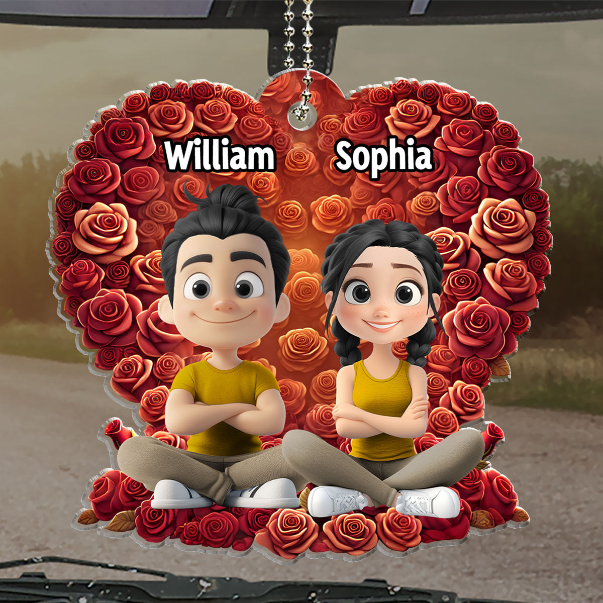 Loving Duo In Rose Heaven - Personalized Custom Car Ornament