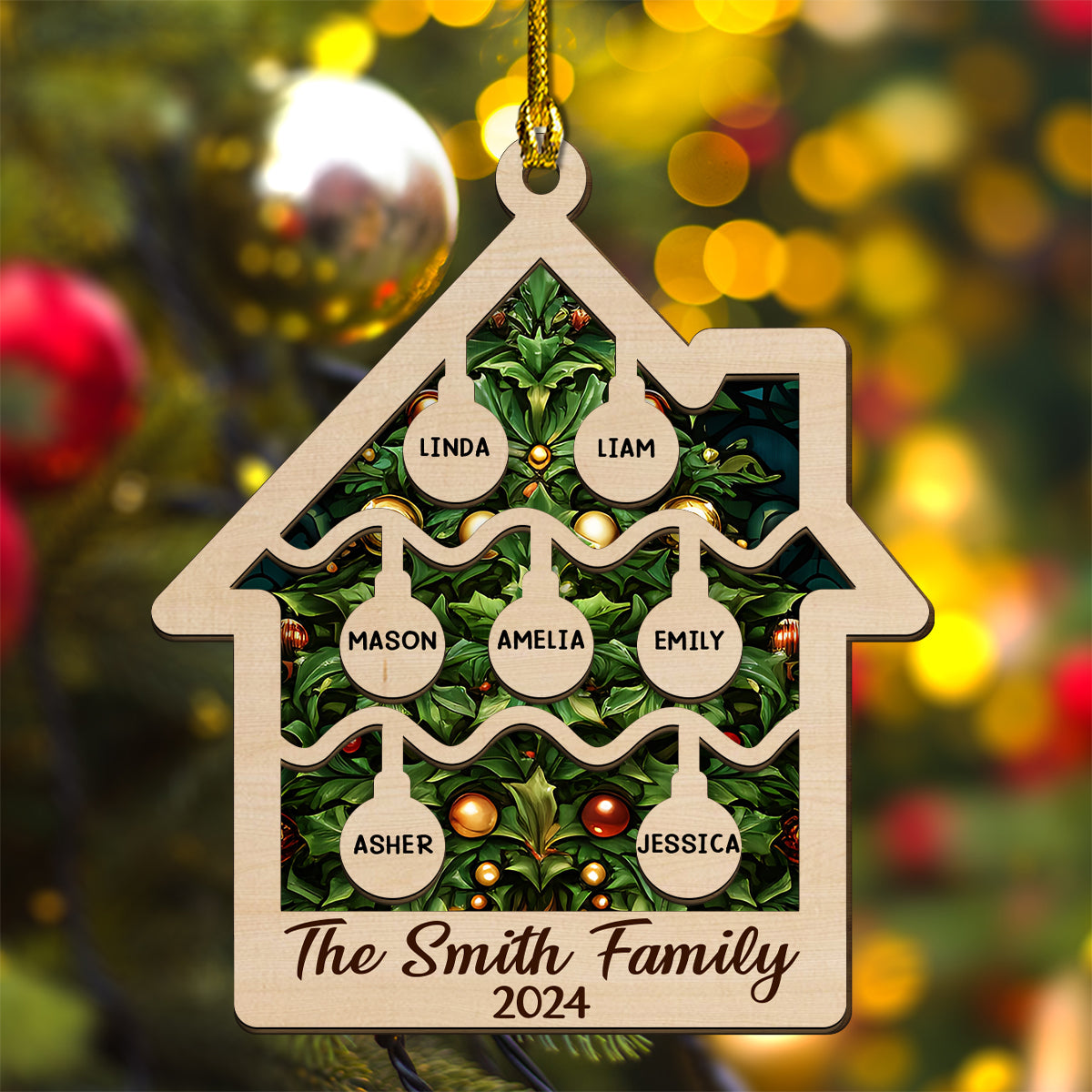 Tree Family Christmas - Personalized Custom 2-layered Wood Ornament