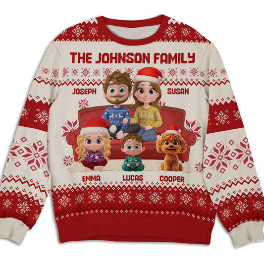 Couple Family With Pets And Kids Cartoon - Personalized Custom All-Over-Print Sweatshirt
