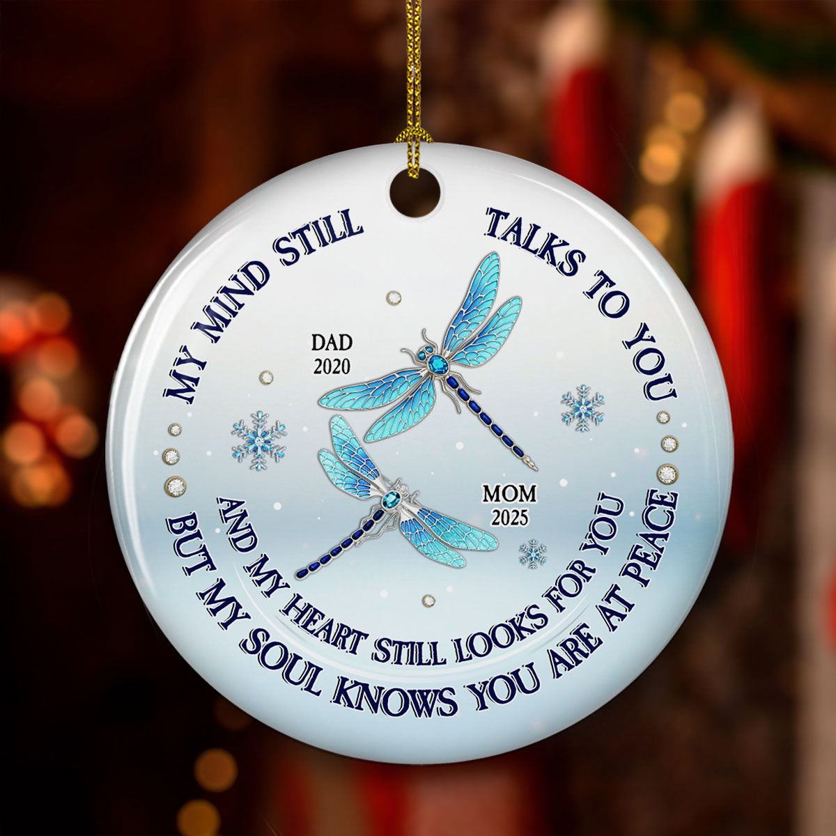My Mind My Heart My Soul Blue Crystal - Personalized Custom Ceramic Ornament