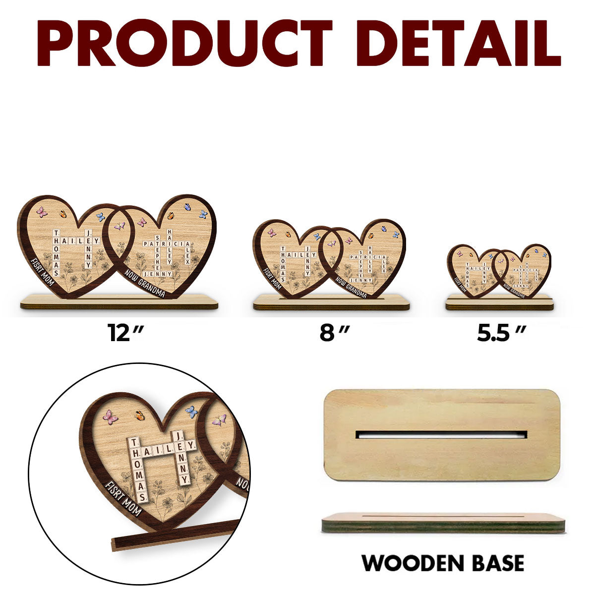 First Mom Now Grandma - Personalized Custom 2-Layer Wood Plaque With Flat Base