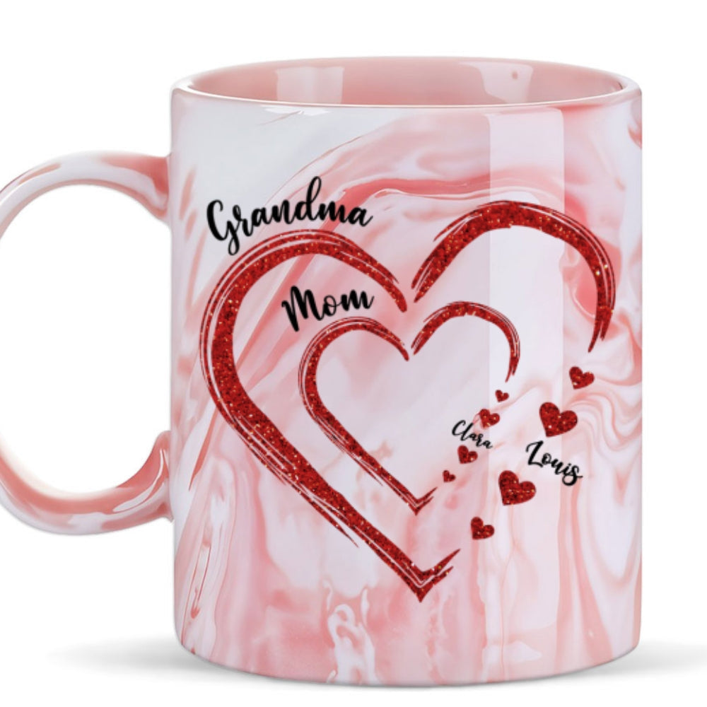 Mom Grandma Sweethearts - Personalized Custom Pink Marble Mug