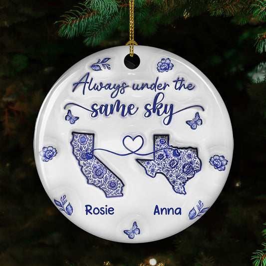 Long Distance Friendship Toile De Jouy - Personalized Custom 3D Inflated Effect Ceramic Ornament