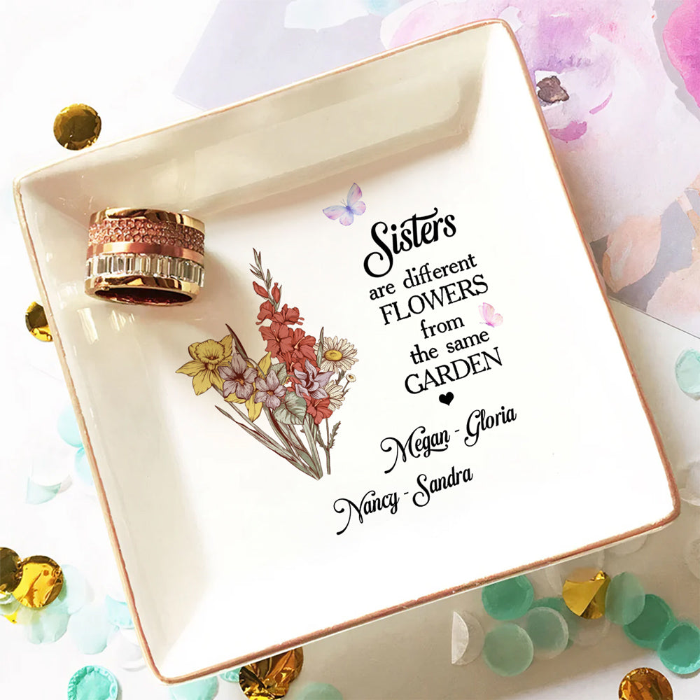 Floral Sisters Forever - Personalized Custom Jewelry Dish