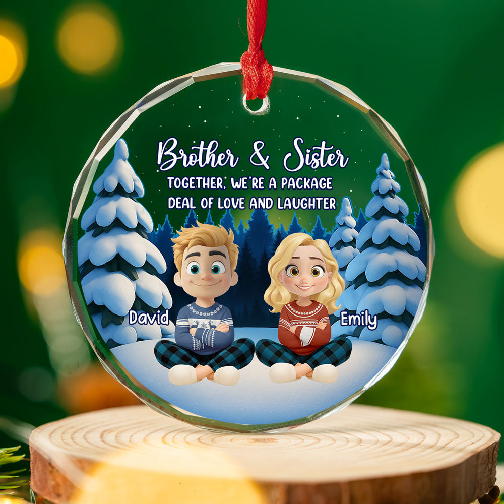 Laugh Love Live With Siblings - Personalized Custom Glass Ornament