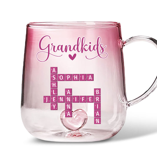 Love My Grandkids Crossword - Personalized Custom Pink Gradient Glass Mug