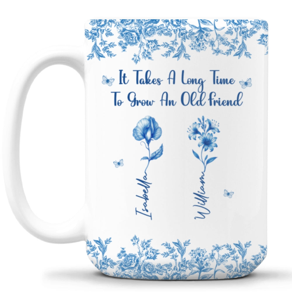 Bestie Flowers Toile De Jouy Style  - Personalized Custom Coffee Mug