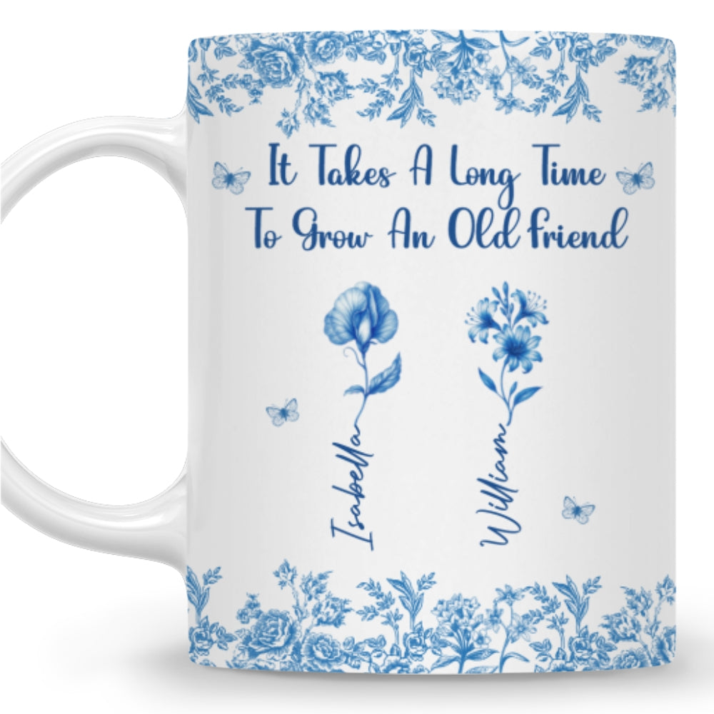 Bestie Flowers Toile De Jouy Style  - Personalized Custom Coffee Mug