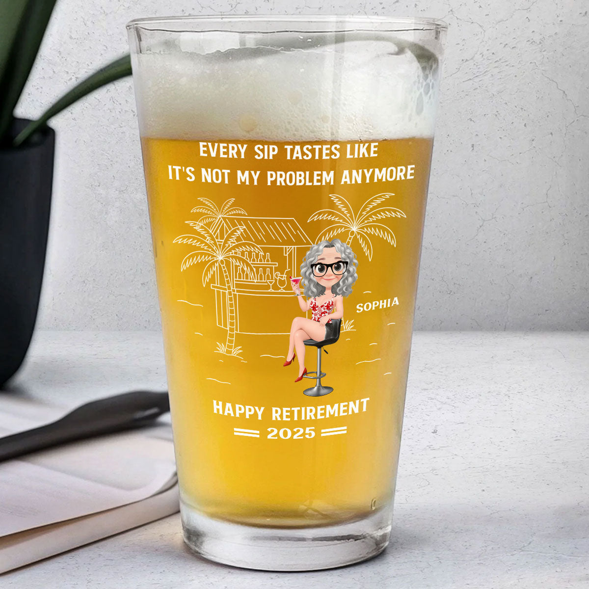 Happily Retired - Personalized Custom Beer Glass