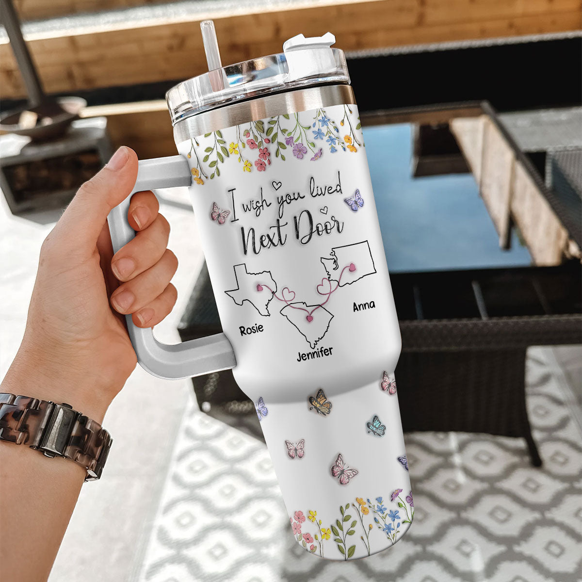 I Wish We Lived Closer Floral Version - Personalized Custom 3D Inflated Effect Printed 40 Oz Tumbler
