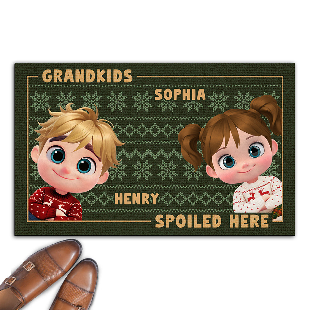 Grandkids Spoiled Here Merry Christmas  - Personalized Custom Doormat