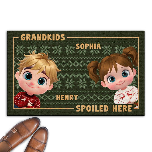 Grandkids Spoiled Here Merry Christmas  - Personalized Custom Doormat