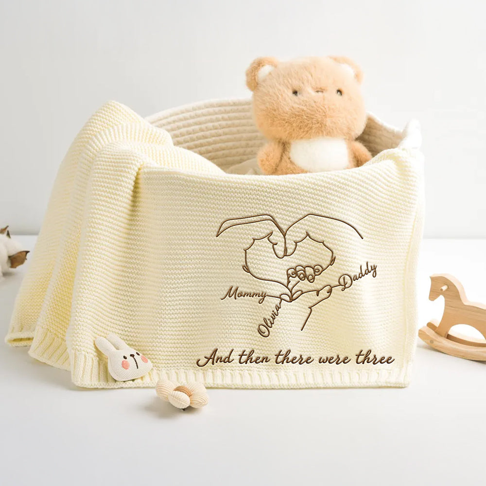 Hold Hands - Personalized Custom Embroidered Knitted Baby Blanket