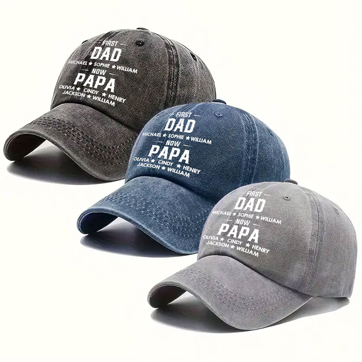 First Dad Now Grandpa - Personalized Custom Vintage Washed Denim Cap