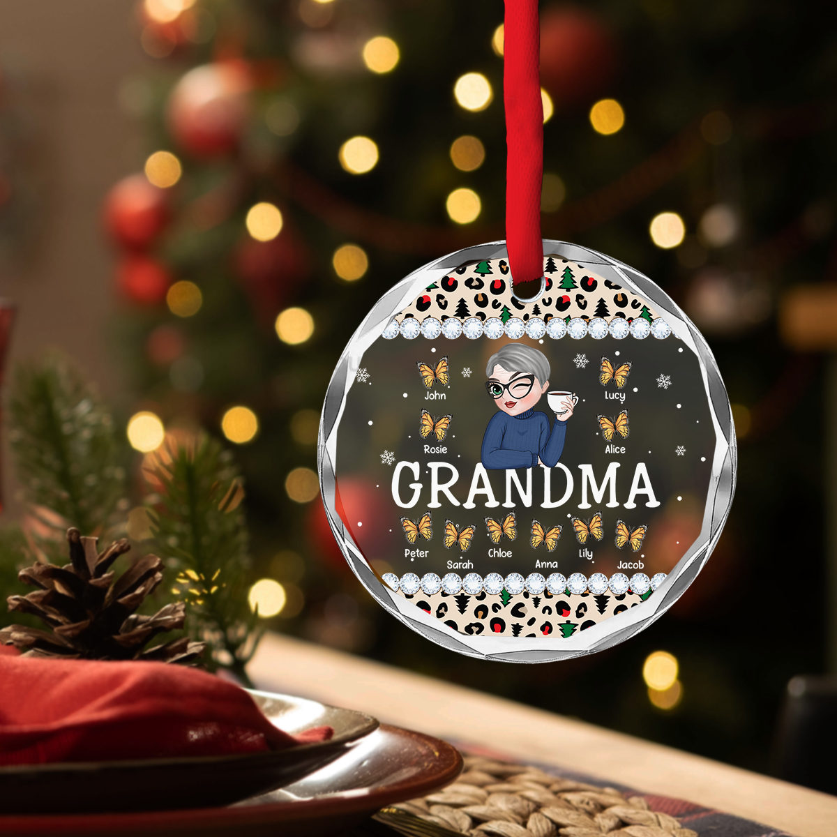 Grandma And Kids - Personalized Custom Glass Ornament