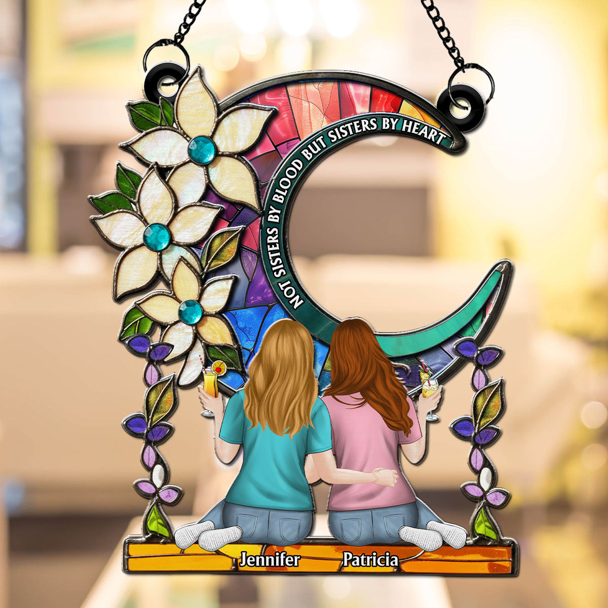 Our Hearts Made Us Sisters - Personalized Custom Suncatcher