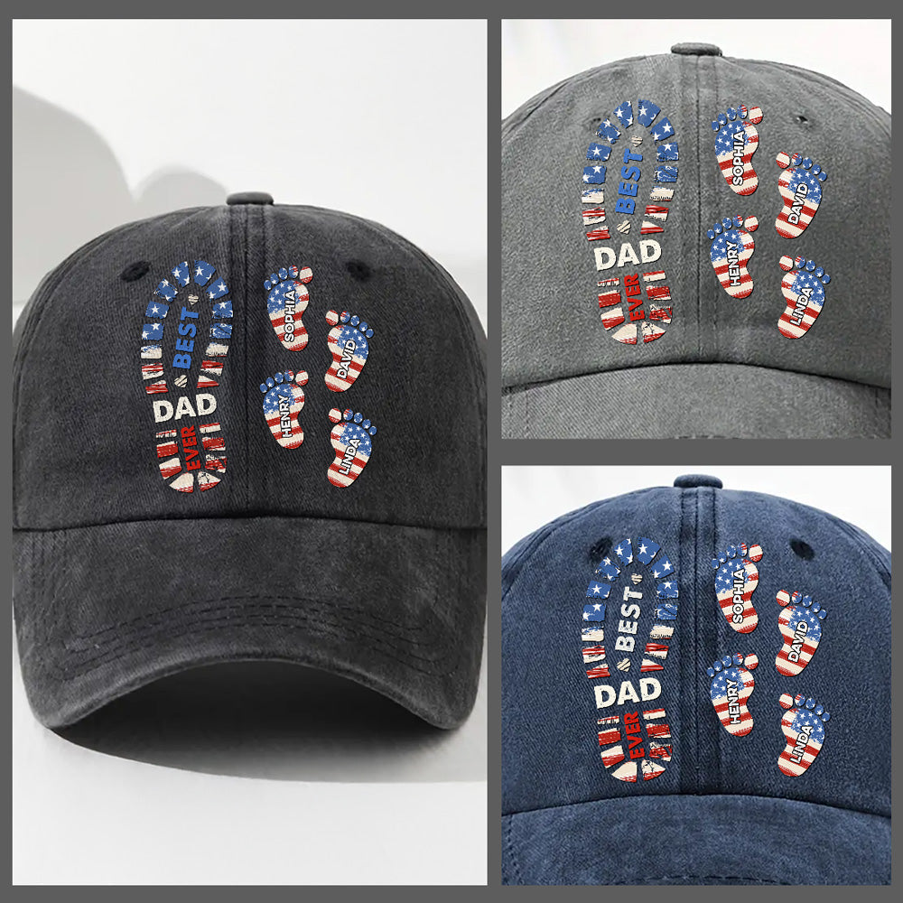 Best Dad Ever - Personalized Custom Vintage Washed Denim Cap