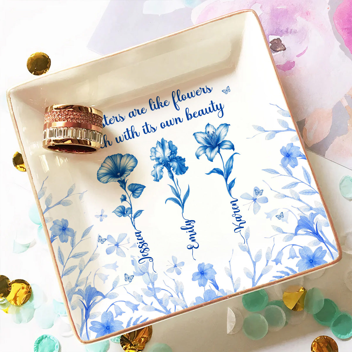 A Garden Of Sisterly Love - Personalized Custom Jewelry Dish