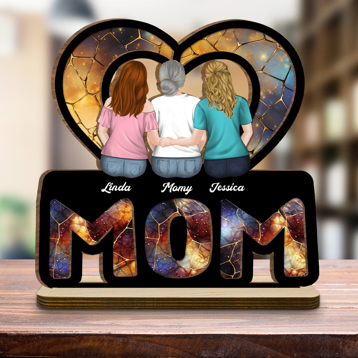 We Love You Mom - Personalized Custom 2-Layer Wood Plaque With Flat Base
