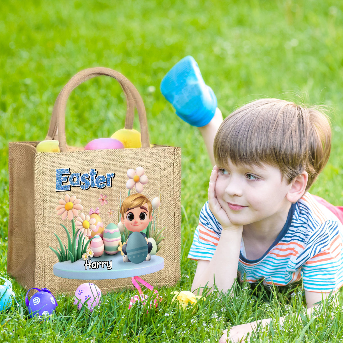 Easter Day For Kid - Personalized Custom Jute Tote Bag